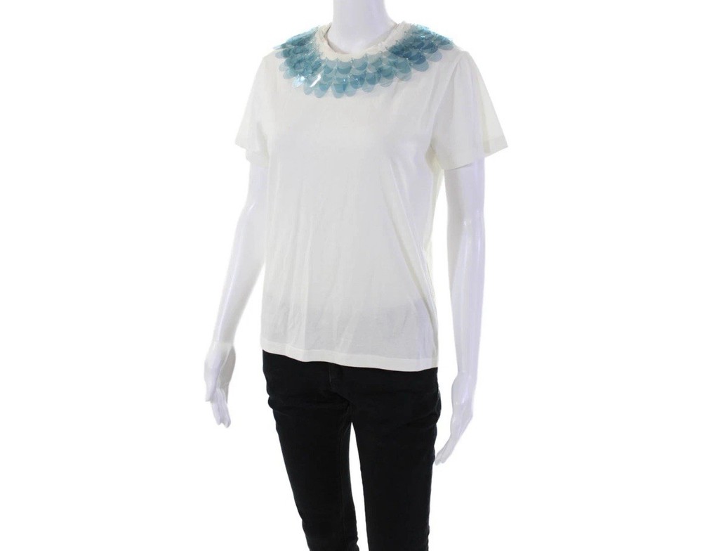 PRADA Women's White t-shirt With Attachable Blue Collar