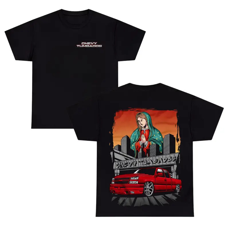 Chevy Tumbados Virgen Street Truck T-Shirt � Lowered Red Silverado Graphic Tee