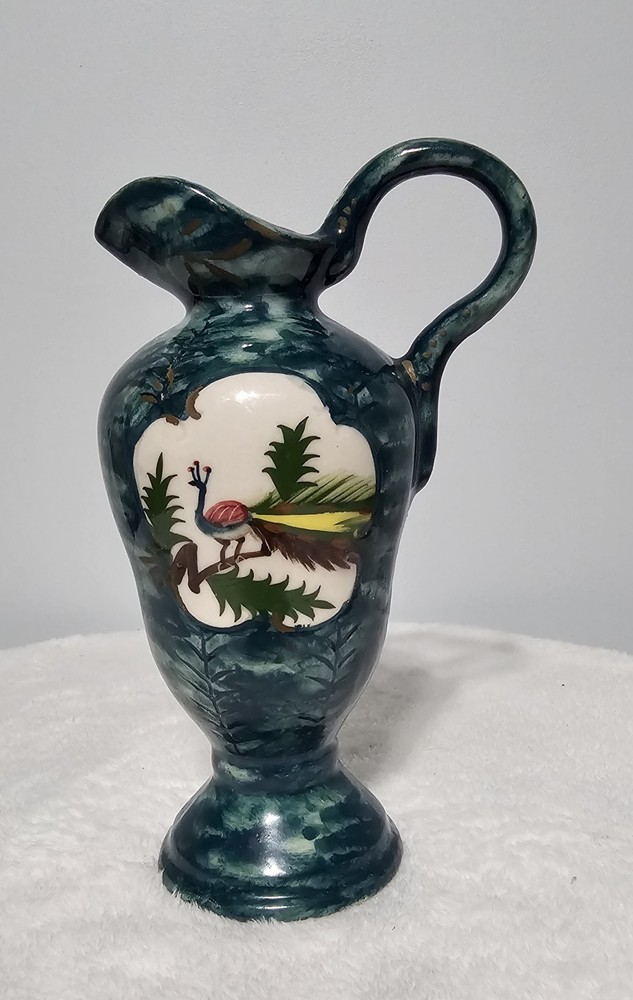 Vintage Hand Painted Peacock Water Vase