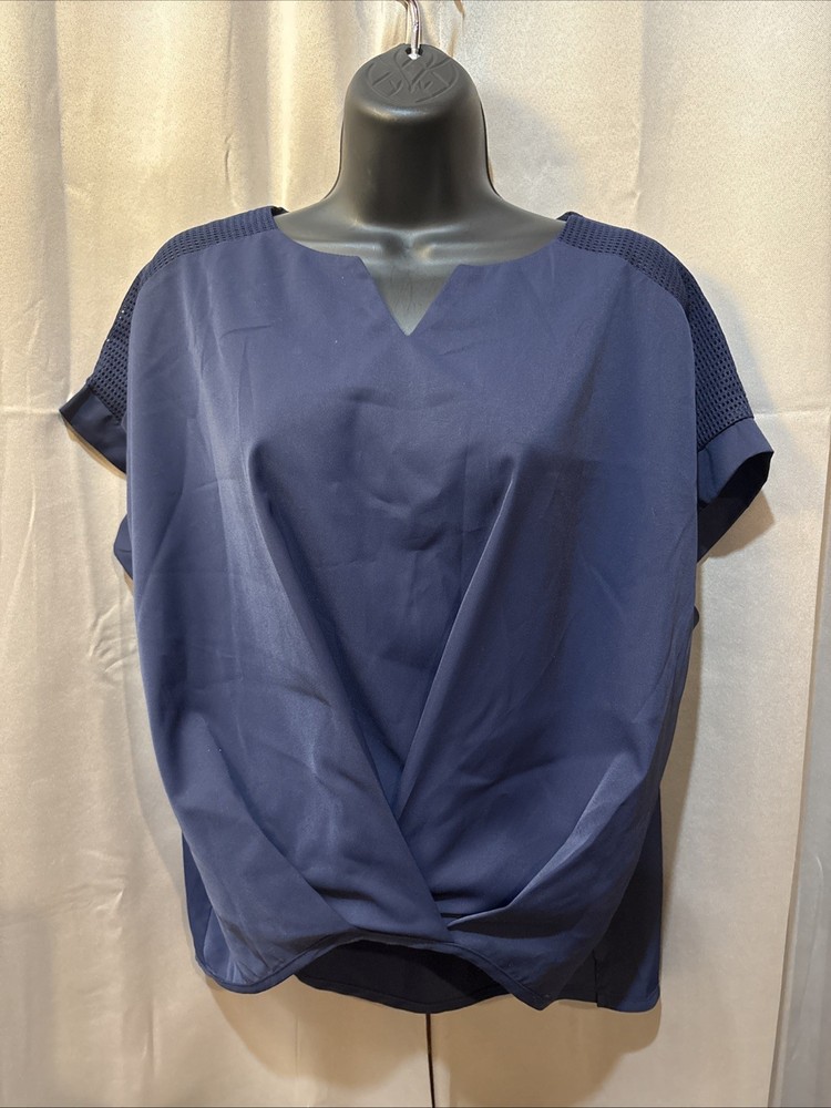 Dokotoo Women's Medium Blue Short Sleeve V-Neck Blouse NWT