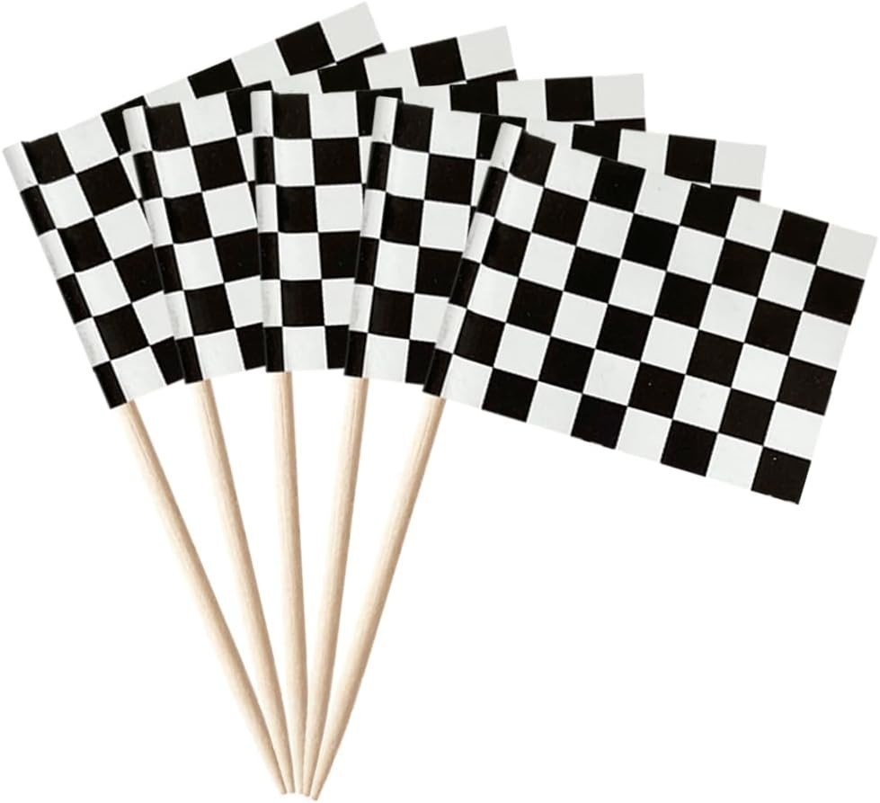 100 Pcs Black and White Checkered Flag Racing Toothpick Flags Mini Small Checker