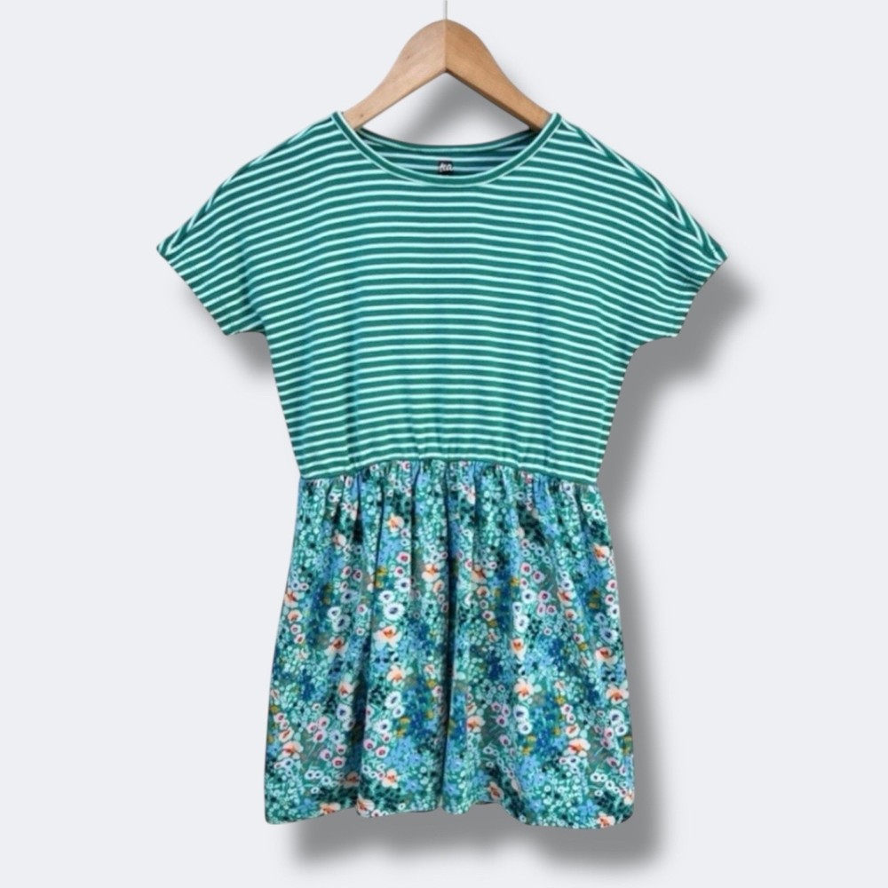 Tea Collection Striped Floral Dress Girls Size 10 Green Cotton Casual Spring