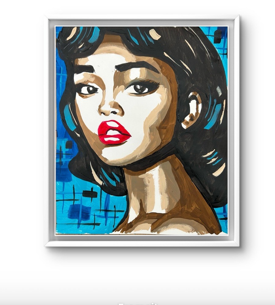 Original Abstract Pinup Girl Portrait Painting 14x11 paper Modern Wall Art Home