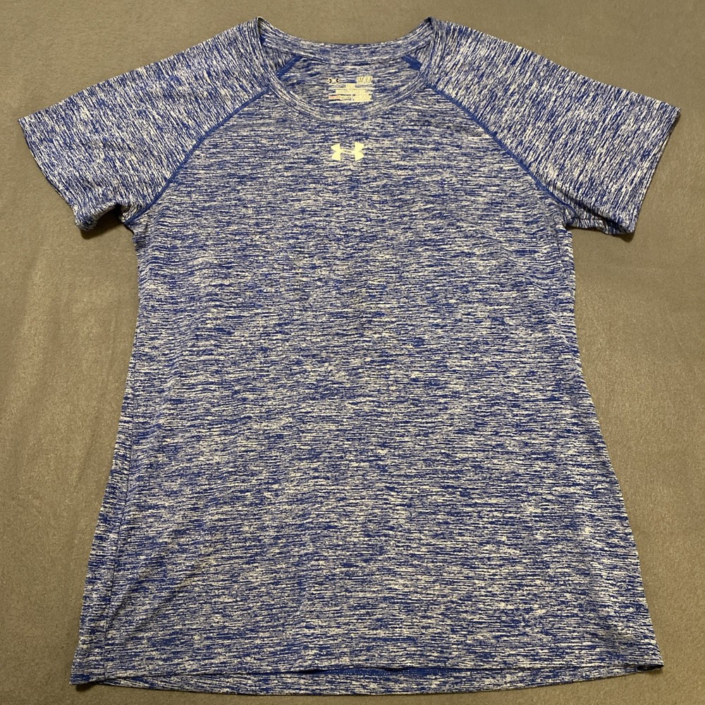 Under Armour T-shirt Womens Small Petite Heat Gear Semi Fitted Blue Athletic