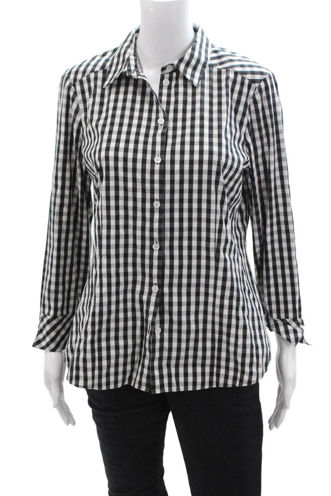 Lafayette 148 New York Womens Black Check Collared Button-Up Blouse Size 8Free Shipping in US $100+ Orders | $6.95 Orders Below