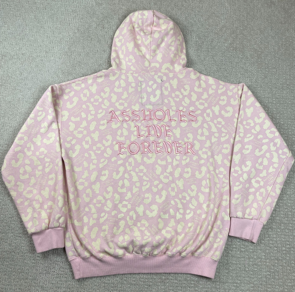 A**holes Live Forever Hoodie Womens Size L Pink Cheetah Sweatshirt Embroidered
