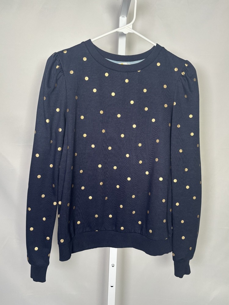 BODEN Crewneck Pullover Navy Blue Gold Polka Dots Sweatshirt Women's Size S