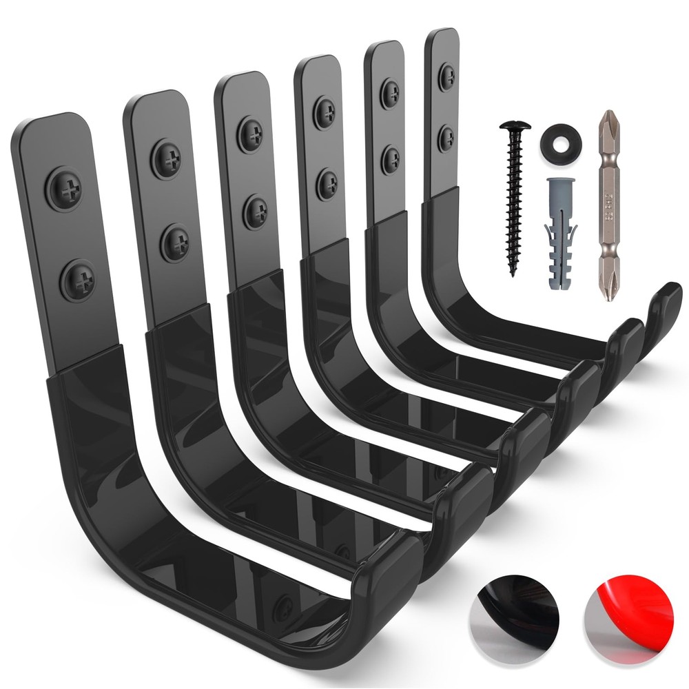 Garage Hooks 4 Inch, 6 Pack Heavy Duty Wall Hooks for Hanging, Ladder Hangers...