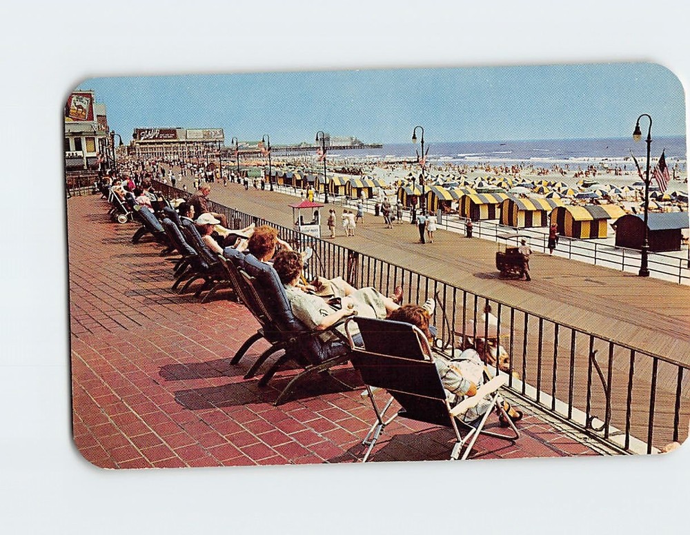 Postcard Overlooking Boardwalk and Beach Atlantic City New Jersey USA