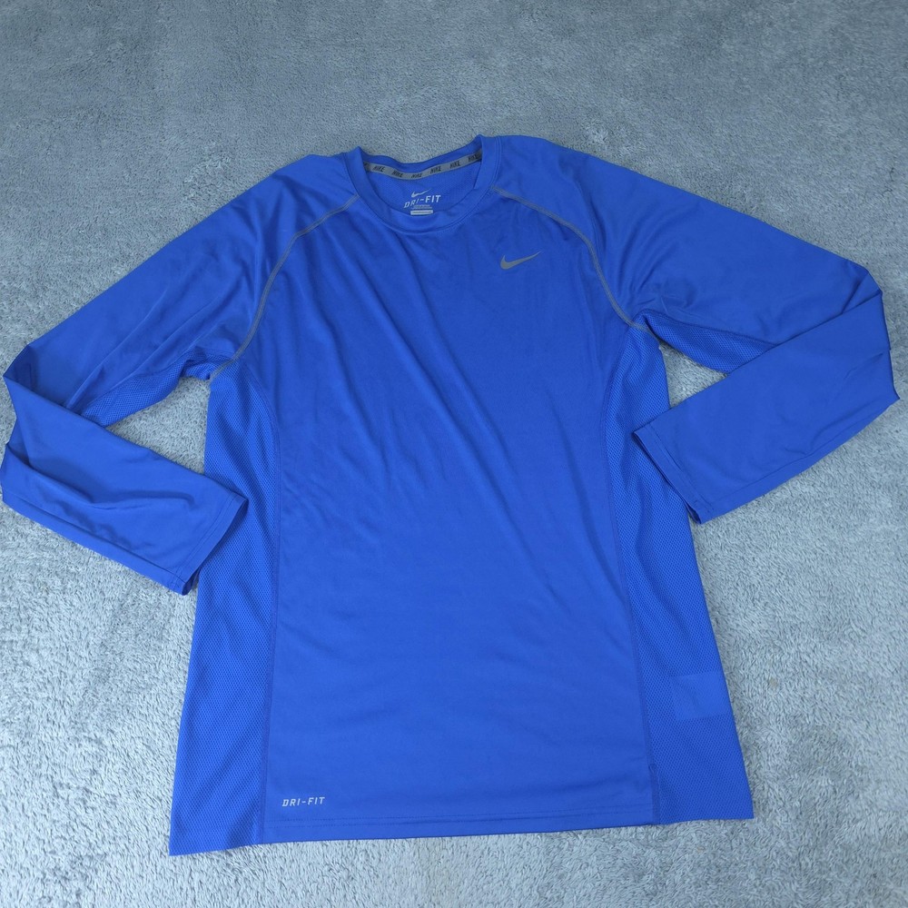 Nike Shirt Mens Large Blue Dri-FIT Long Sleeve Raglan Mesh Athletic Top Running
