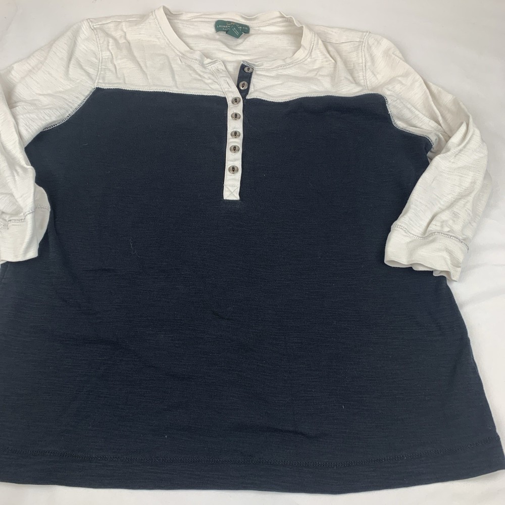 LRL Lauren Jens Co Ralph Lauren Women's XL Henley Two Tone Black And Ivory