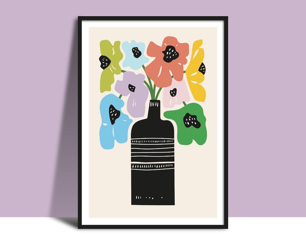 Bottle Vase Bright Flowers Wall Art Instant Printable Bold Modern Vase