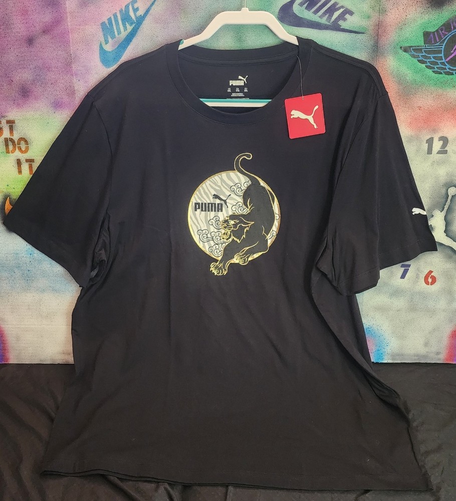 PUMA Men's XXL Black Graphic Logo Crew Neck Short Sleeve T-Shirt Regular