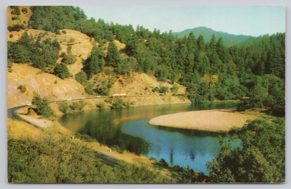 Redwood Highway California, Eel River Scenic View, Vintage Postcard