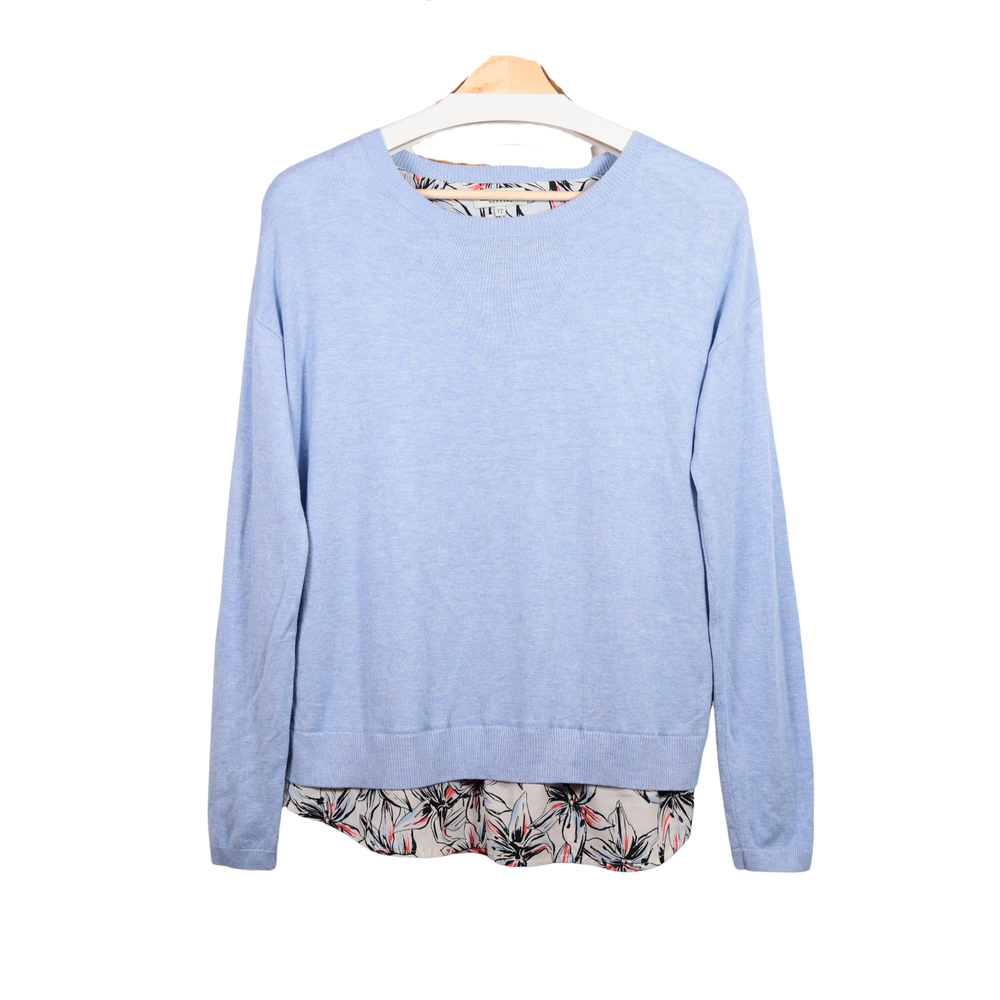 Papaya Jumper UK 12 Light Blue Knitted Faux Shirt Underlay Open Wrap Back