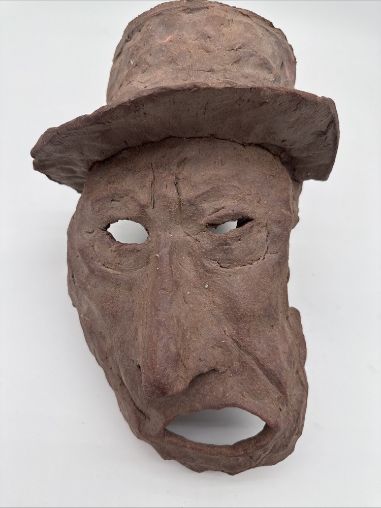 Handmade Clay Face Mask with Hat by Gary Cook - 13x9 Art Piece from Radford VA