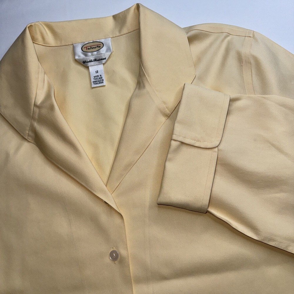 Talbots Womens 12 Wrinkle Resistant Yellow Cotton Button Down Blouse Shirt