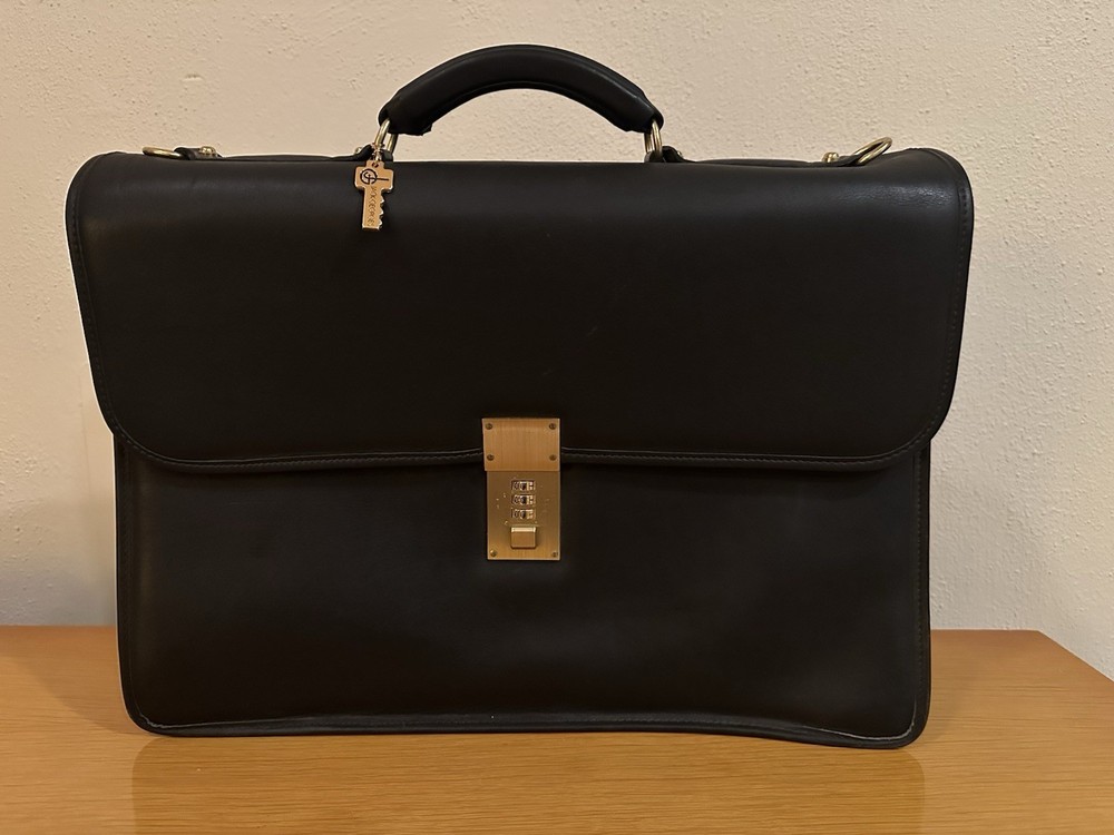 Jack Georges Made In USA Black Leather Combination Lock Briefcase