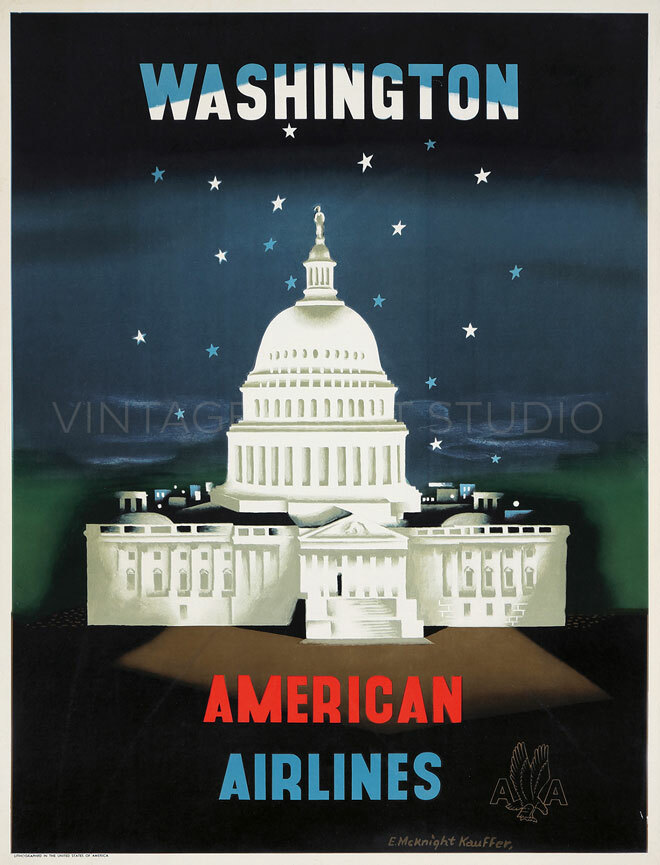 Washington Vintage Air Travel Advertising Poster Giclee Canvas Print 18x24