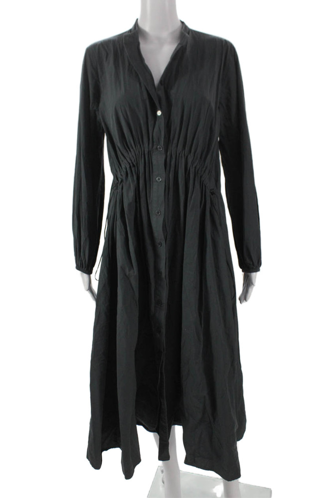 Zara Women Shirt Dress Black Cotton Collared Button Long Sleeve Mid Calf Size SFree Shipping in US $100+ Orders | $6.95 Orders Below