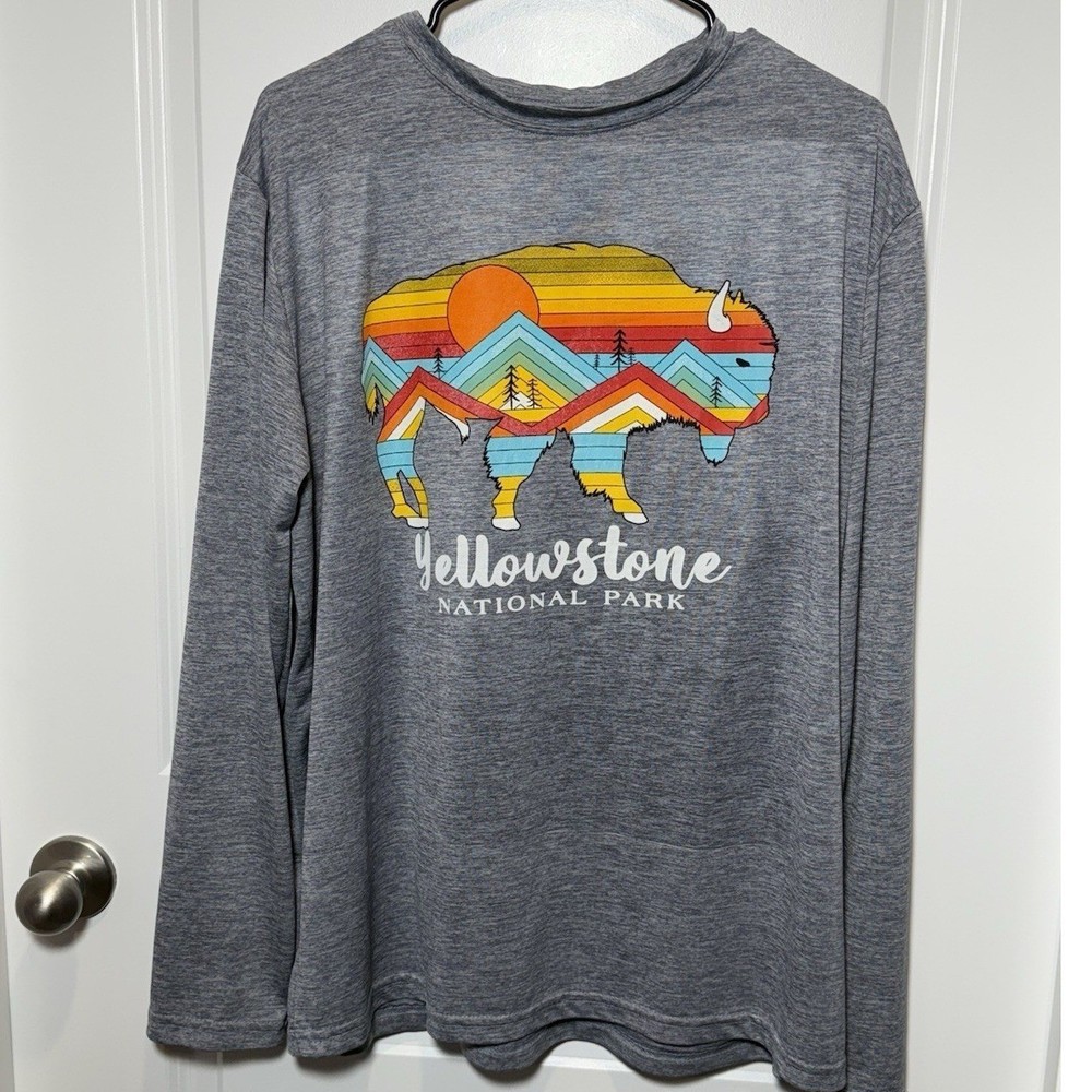 Heritage Wear Yellowstone National Park Bison Graphic Performance Shirt Mens XL