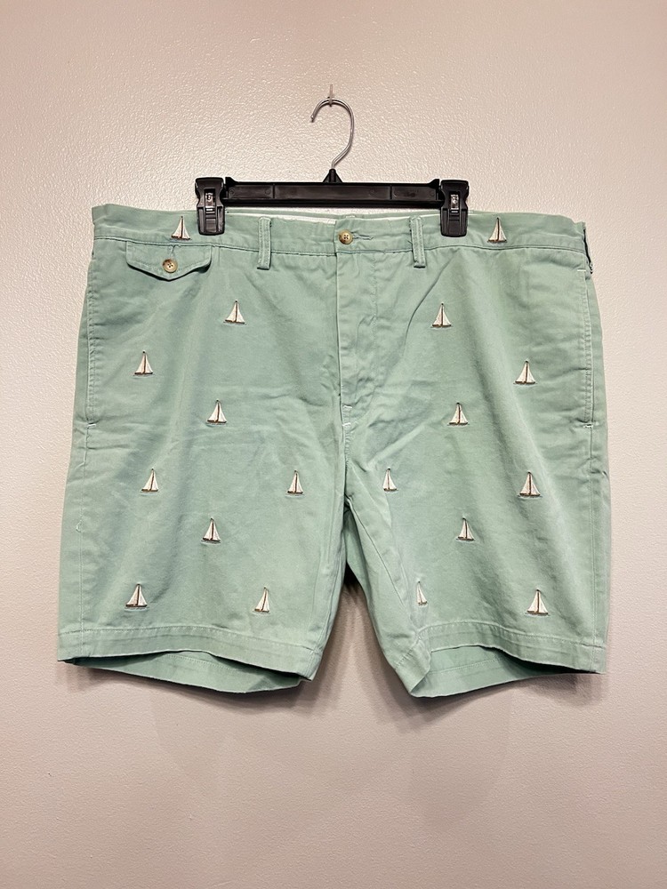 Vintage Ralph Lauren Shorts Men 42 Green Slim Fit Embroidered Sailboat Yacht