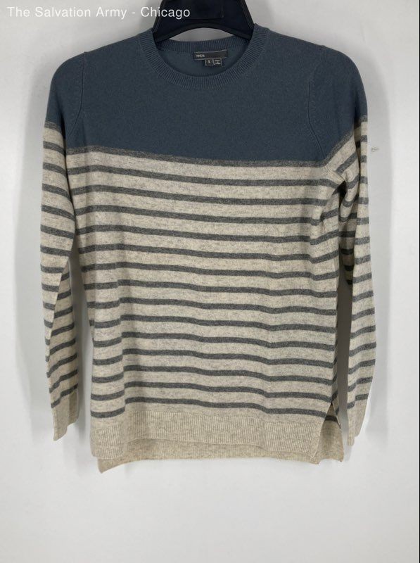Vince Womens Blue Gray Striped Cashmere Long Sleeve Pullover Sweater Size Small