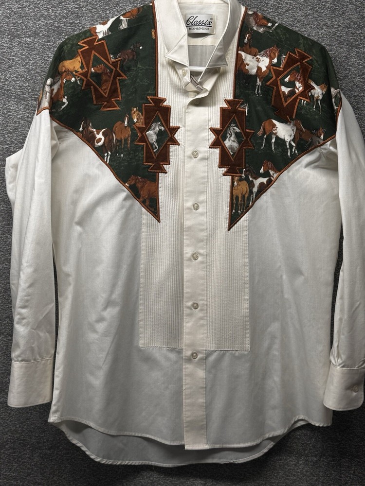 Vintage Western Horse Appliqué Button Down Shirt Size Medium