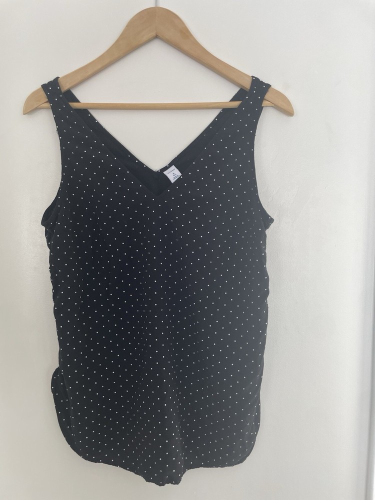 Old Navy Women's Small Polka Dot 100% Rayon Sleeveless V-Neck Top Black M Tall