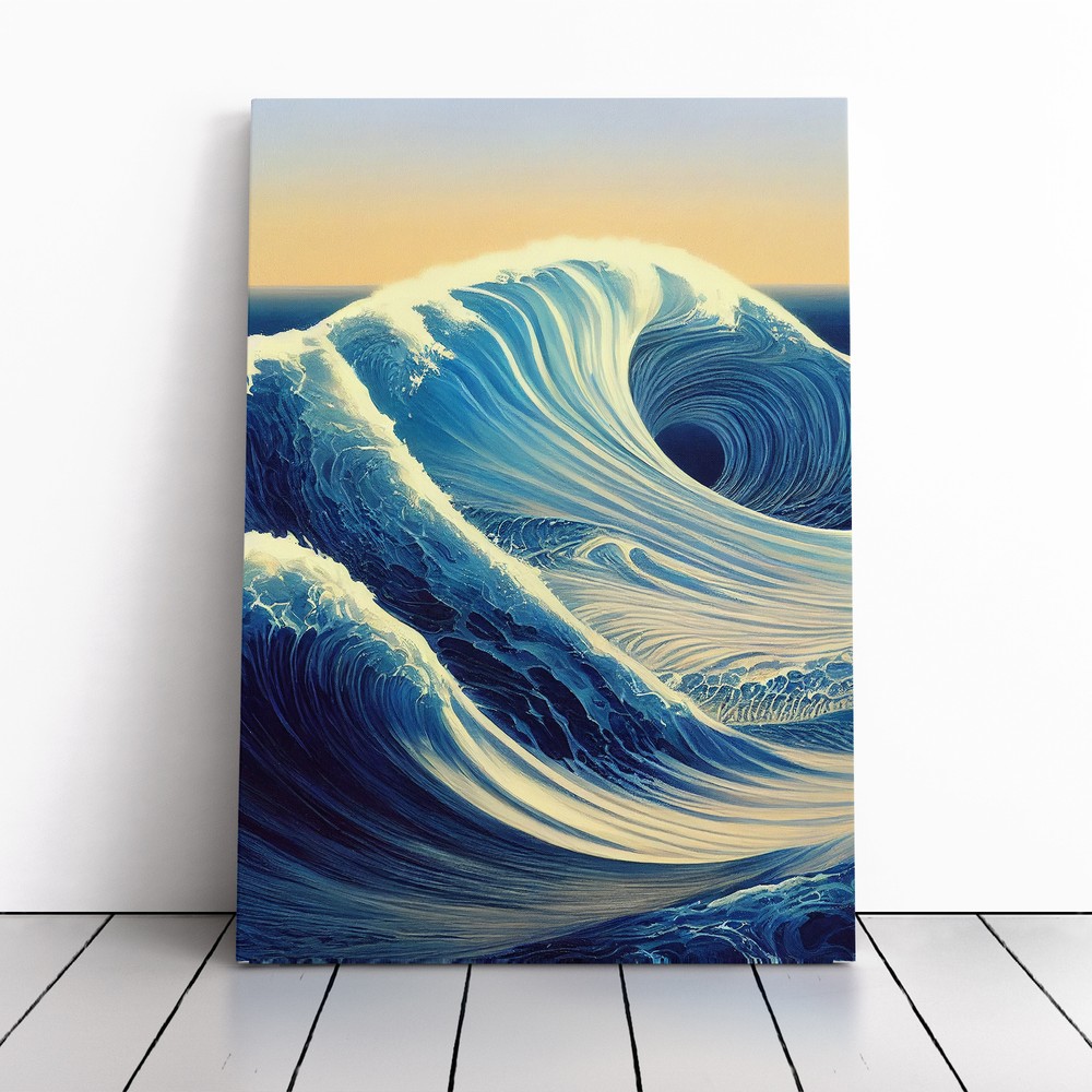 Ocean Wave At Sunrise No.5 Canvas Wall Art Print Framed Picture Dining Room