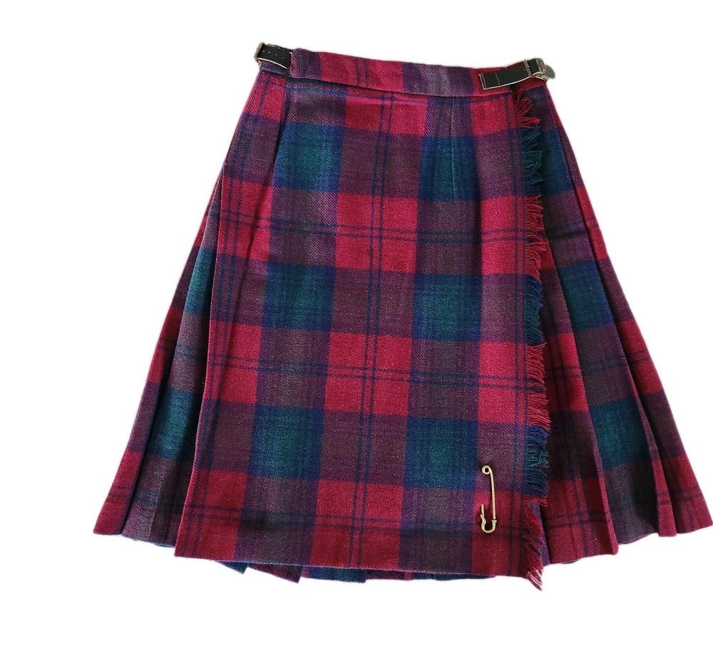 Vintage Maroon and Red Gaiety Irish Wool Pleated Women's Tartan Kilted Skirt