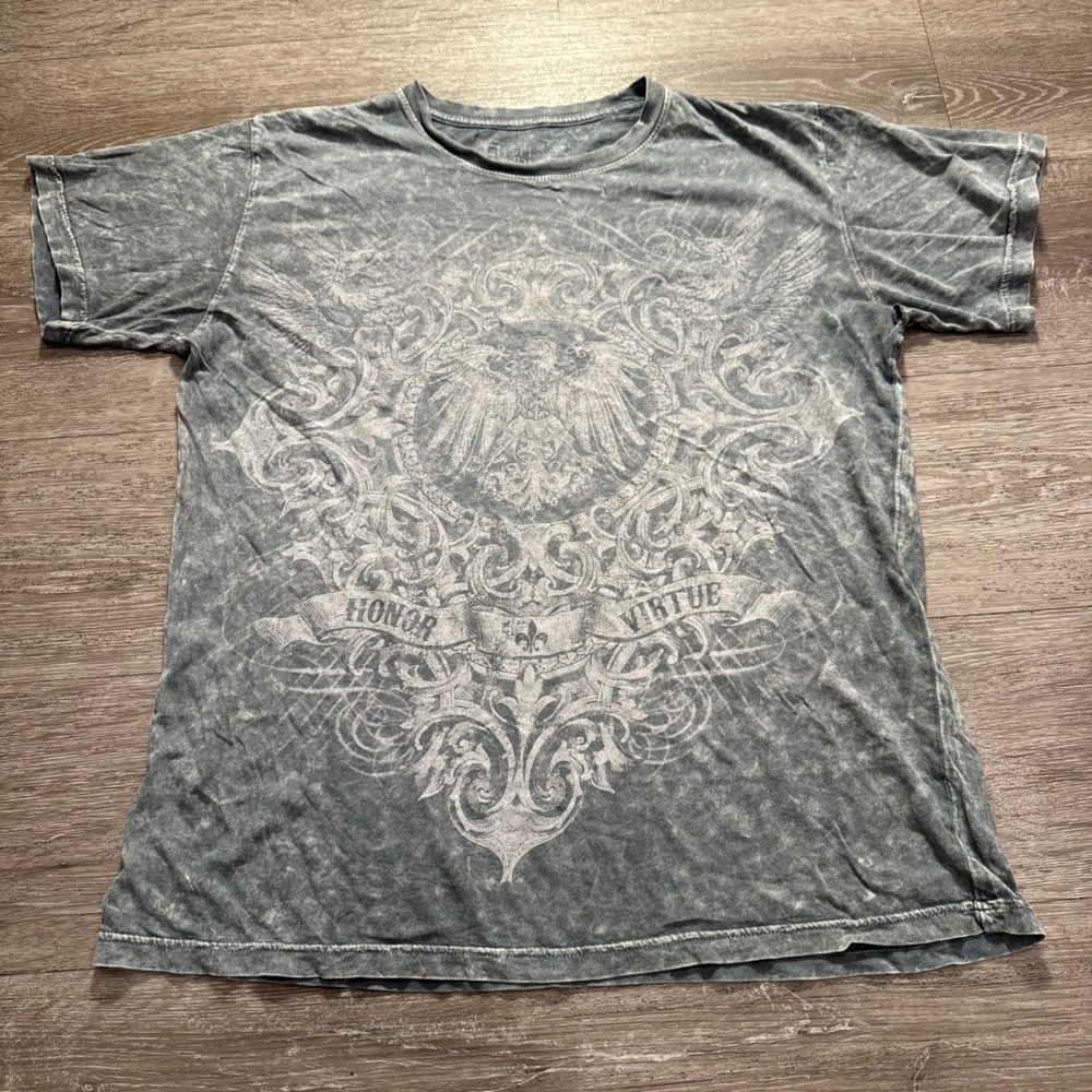 Fifth Foundation Shirt Men L Gray Graphic Cotton Grunge Y2K Eagle Wing Crest