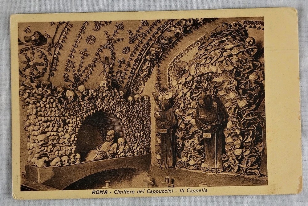 Roma Cimitero dei Cappuccini Skull Crypt Rome Italy Vintage Postcard