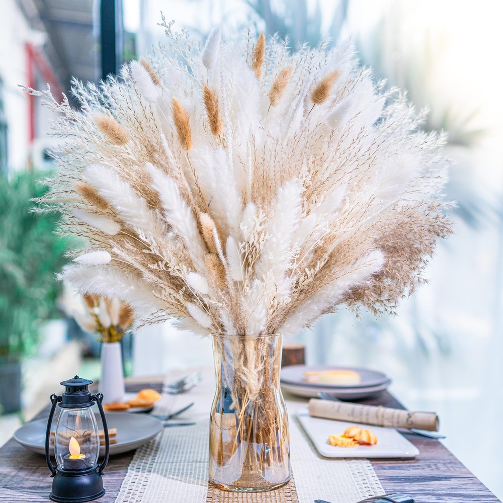 95-Piece Natural Pampas Grass Boho Decor Bundle for Dried Floral Arrangements and Centerpieces