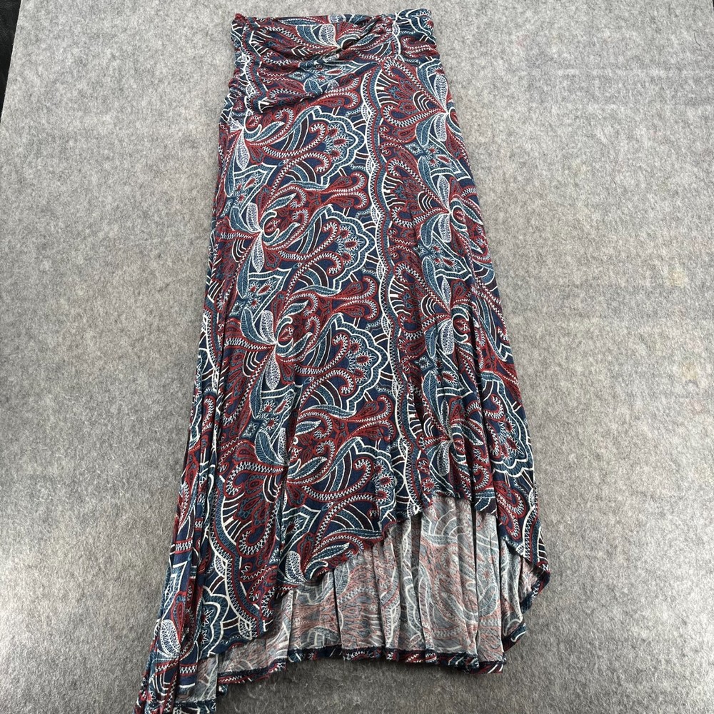 Anthropologie Maeve Melissa Ruched Maxi Skirt Paisley Knit Hi Low XS Multicolor