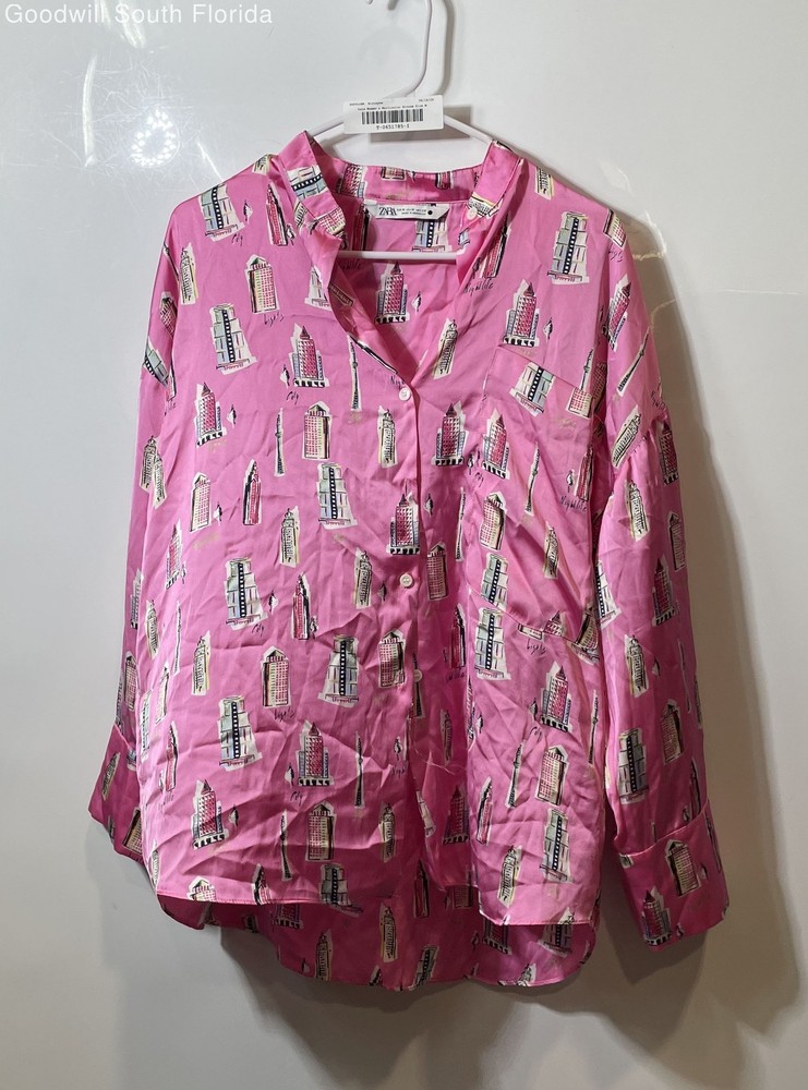Zara Womens Multicolor Long Sleeve Mandarin Collar Button-Up Shirt Size Medium