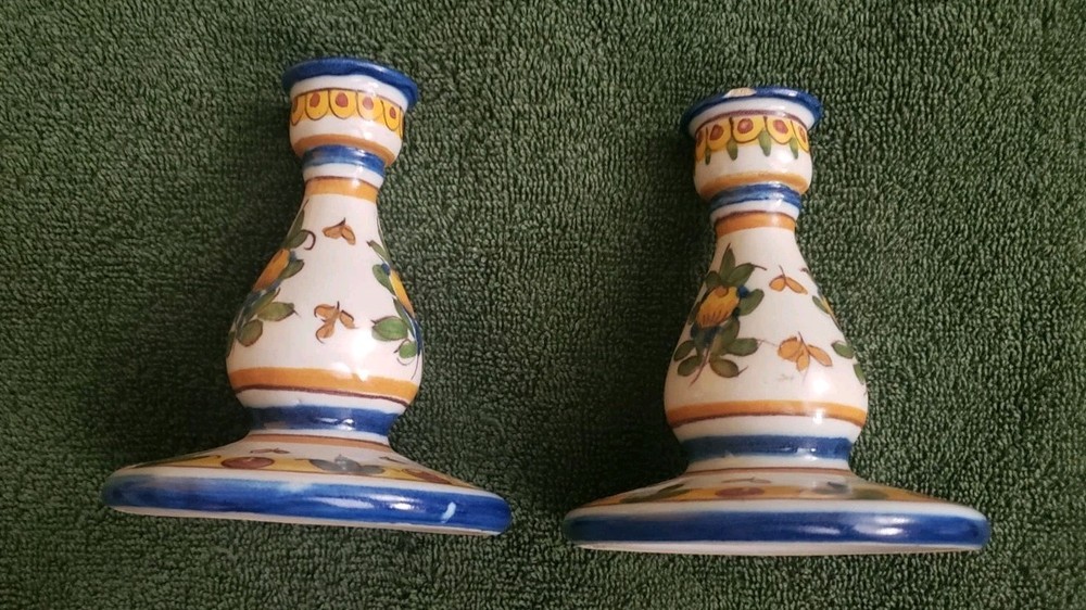 Portuguese Pottery Candle Sticks. Set of 2. Made In Portugal 1968. #460 & #461