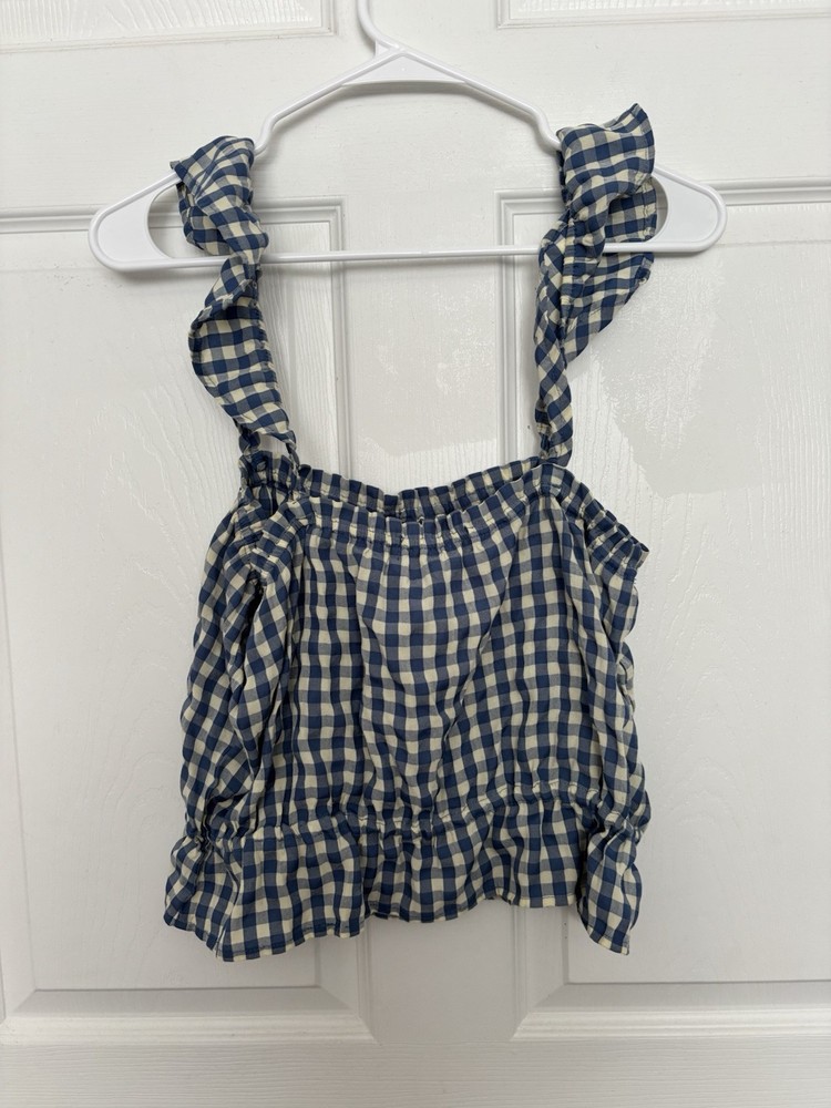 Women’s Medium Blue Gingham Crop Tank Top - Cute & Stylish