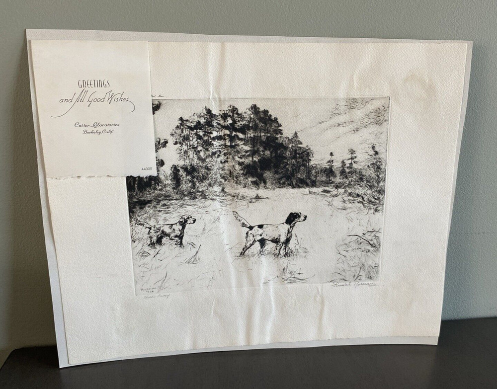 Percival Rosseau Etching Print Bill's Covey Pointer Sport Dogs Brown & Bigelow