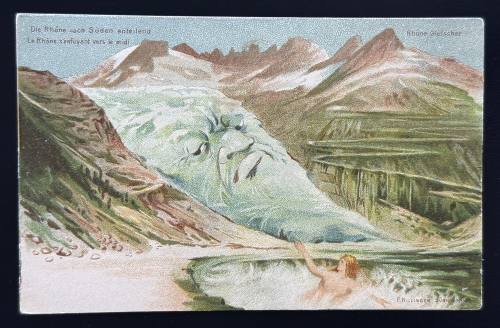 Anthropomorphic Rhone Glacier Postcard by F. Killinger – Swiss Alps Scene