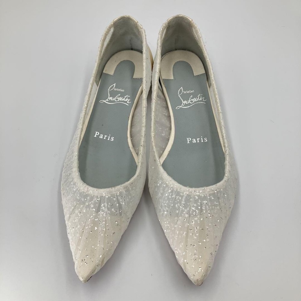Christian Louboutin Lace Tulle Glitter Pumps Women 23.5cm White New