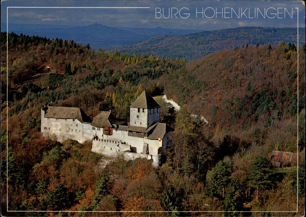 Burg Hohenklingen Stein am Rhein Switzerland aerial view vintage postcard d360
