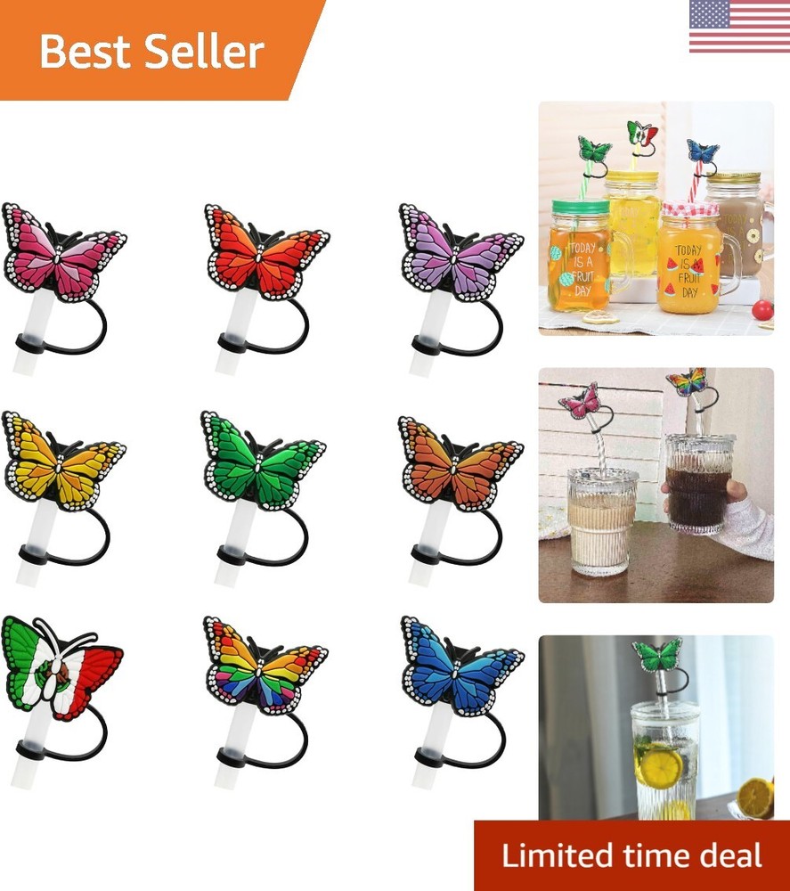 Cartoon Style Silicone Straw Tip Covers - Set of 9 for Fun and Function