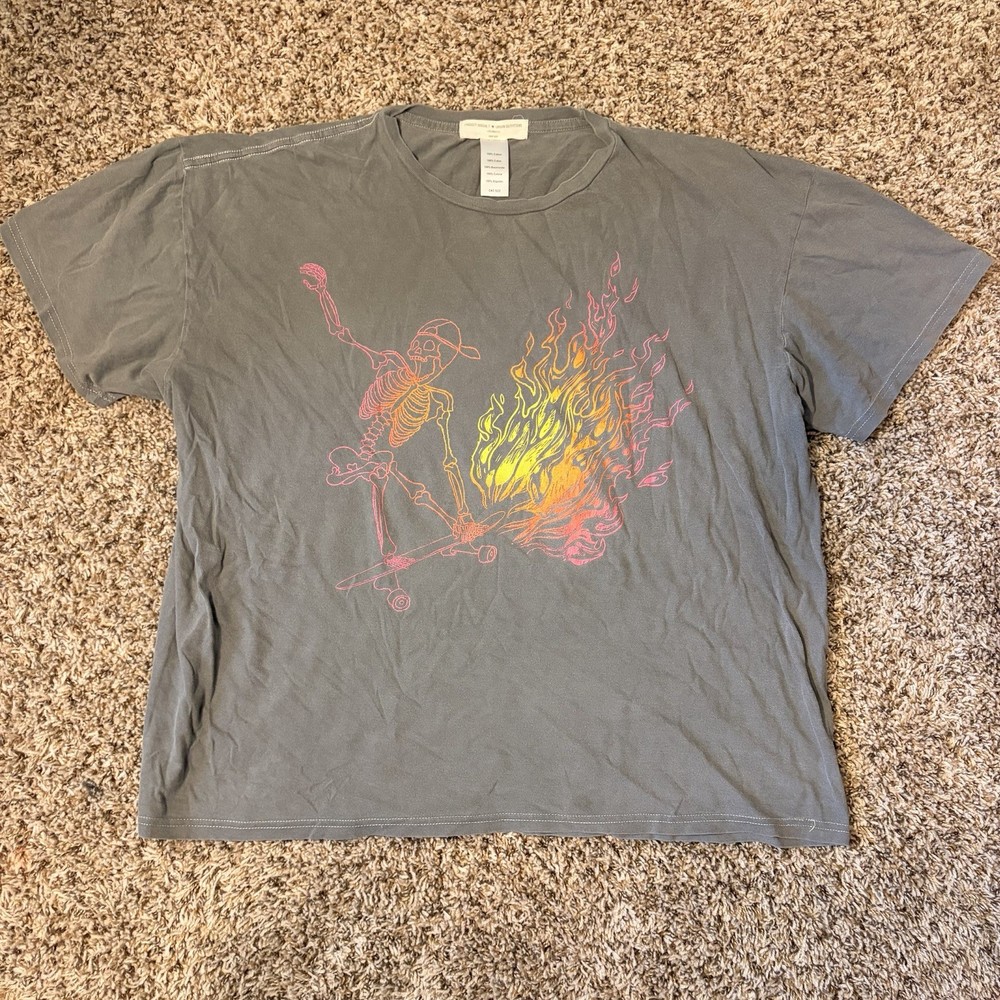 Project Social T Urban Outfitters Skeleton Skateboard T Shirt One Size Gray