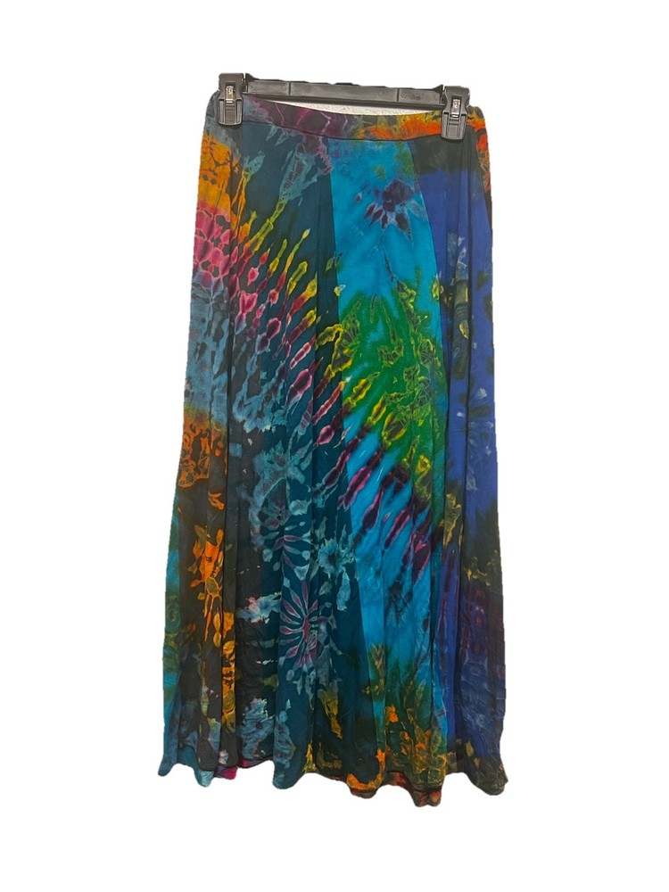 Bohemian Multi Colored Tie Dye Maxi Skirt Festive Flare Hippie Beach Indie