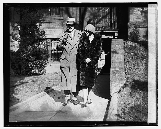Photo:Ensign Elliot M Moore Janet Moffett 1926 Couple Walking Fur Coat Hat