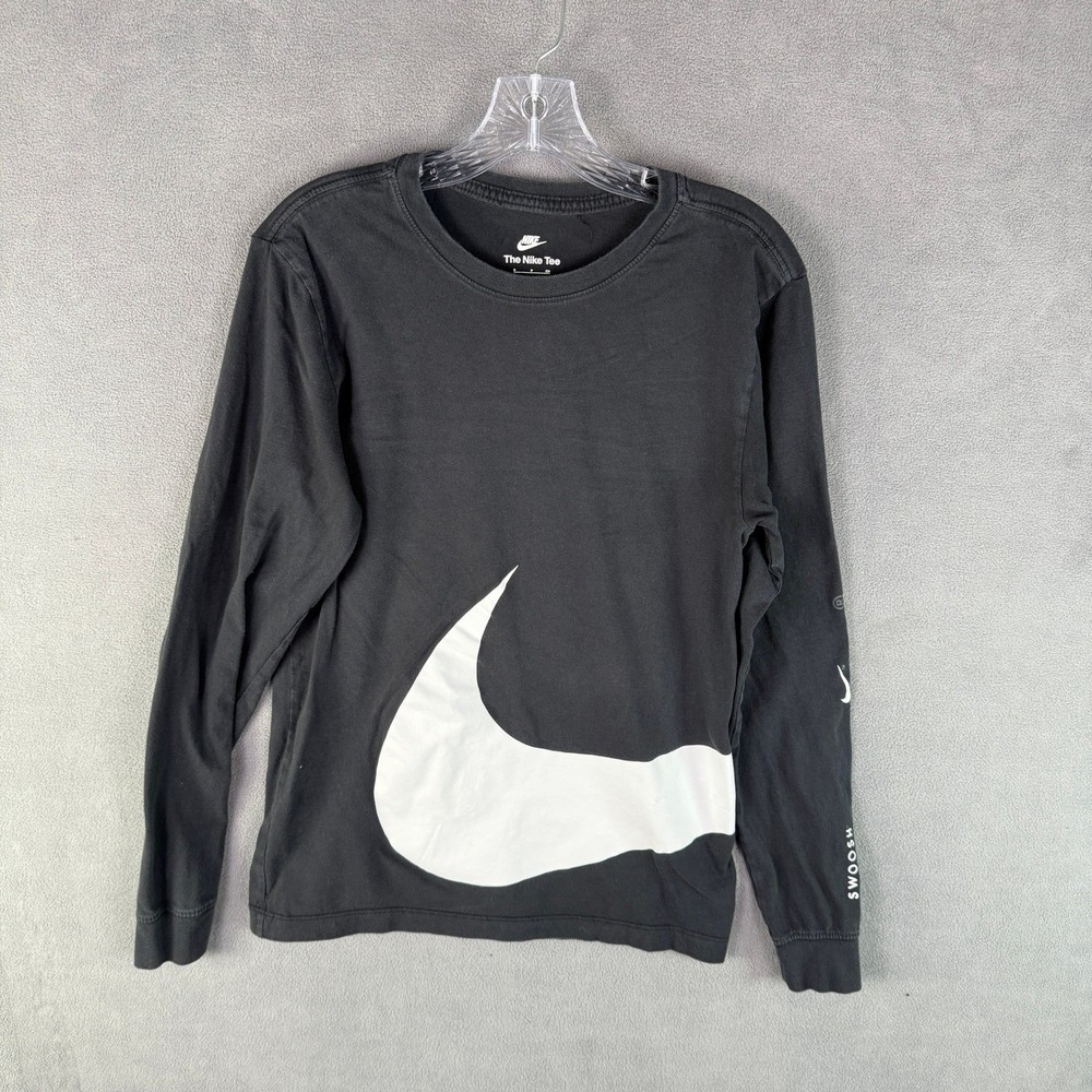 Nike Men's Long Sleeve Tee Black White Swoosh Logo The Nike Tee Size S