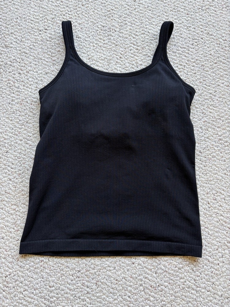 Athleta Womens Built In Bra Ribbed Tank Black Size Small