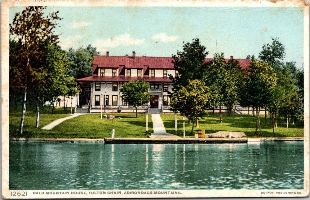 Bald Mountain House, Fulton Chain, Adirondacks Postcard 1911 Detroit Pub