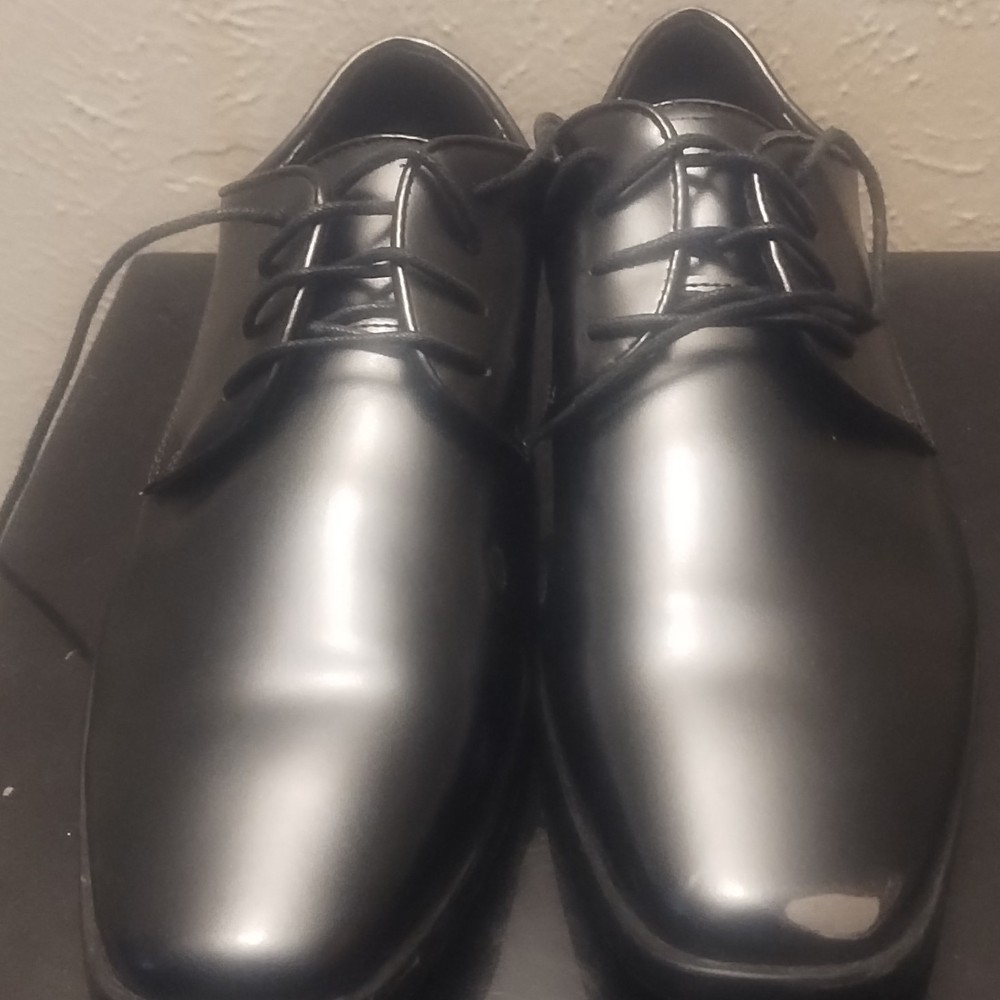 KM Men's Black Synthetic Oxford Lace-Up Dress Shoes Square Toe